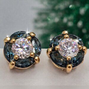 Vintage Avon Faux Sapphire & Cubic Zirconia Gold-Tone Stud Earrings Petite NWOT